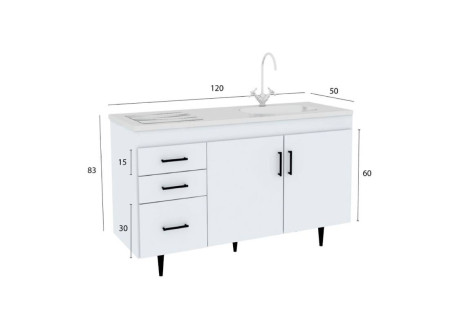 BAJO MESADA CENTRO ESTANT 1.20 M CON CORREDEREAS METALICAS BM121BL