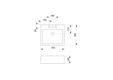 BACHA DE APOYO A117/3 475X405X155 3 AGUJEROS
